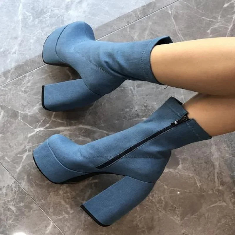 Botte Femme Mi-Mollet - Talon Carré et Doublure Pluche